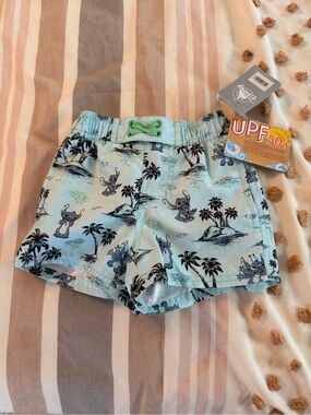 Disney Light Blue Toddler Swim Trunks with Stitch Print Size 3t